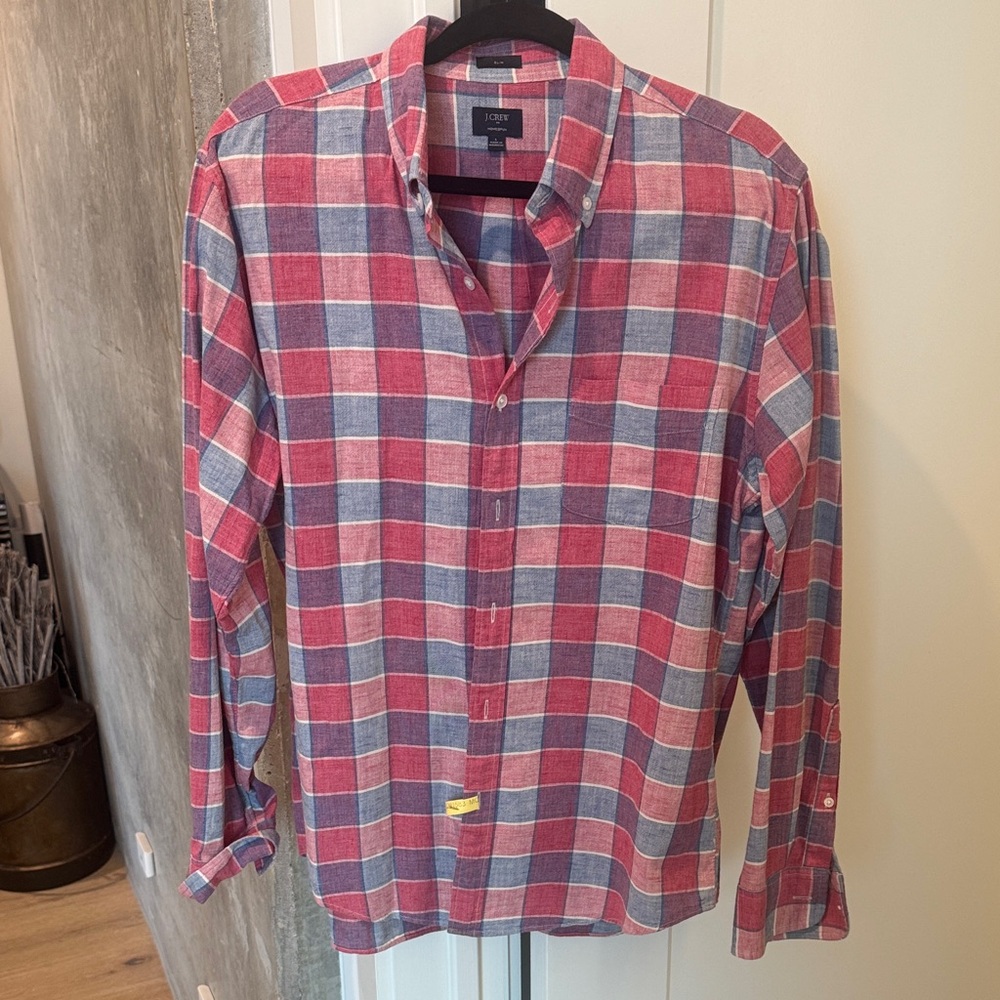 J. Crew Men's Red and Blue Plaid Shirt